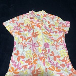 dressbarn Pink and Orange Floral Button Down Shirt